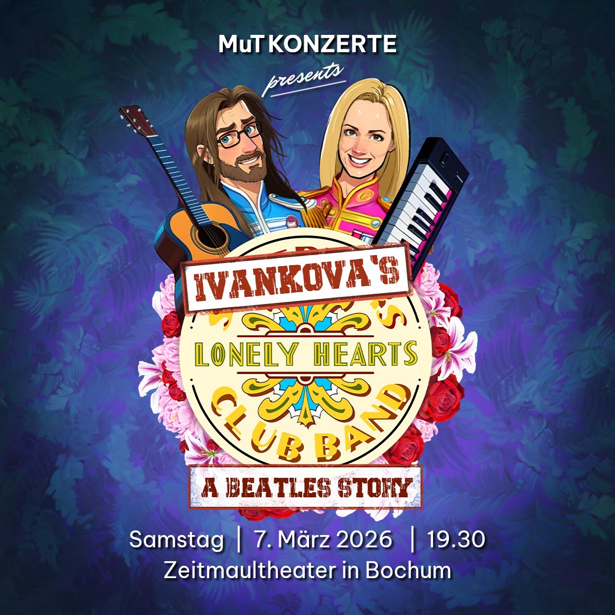Plakat zur Ankündigung der Beatles Story von "Ivankova´s Lonely Hearts Club Band" (ZEITMAUL-Theater Bochum)