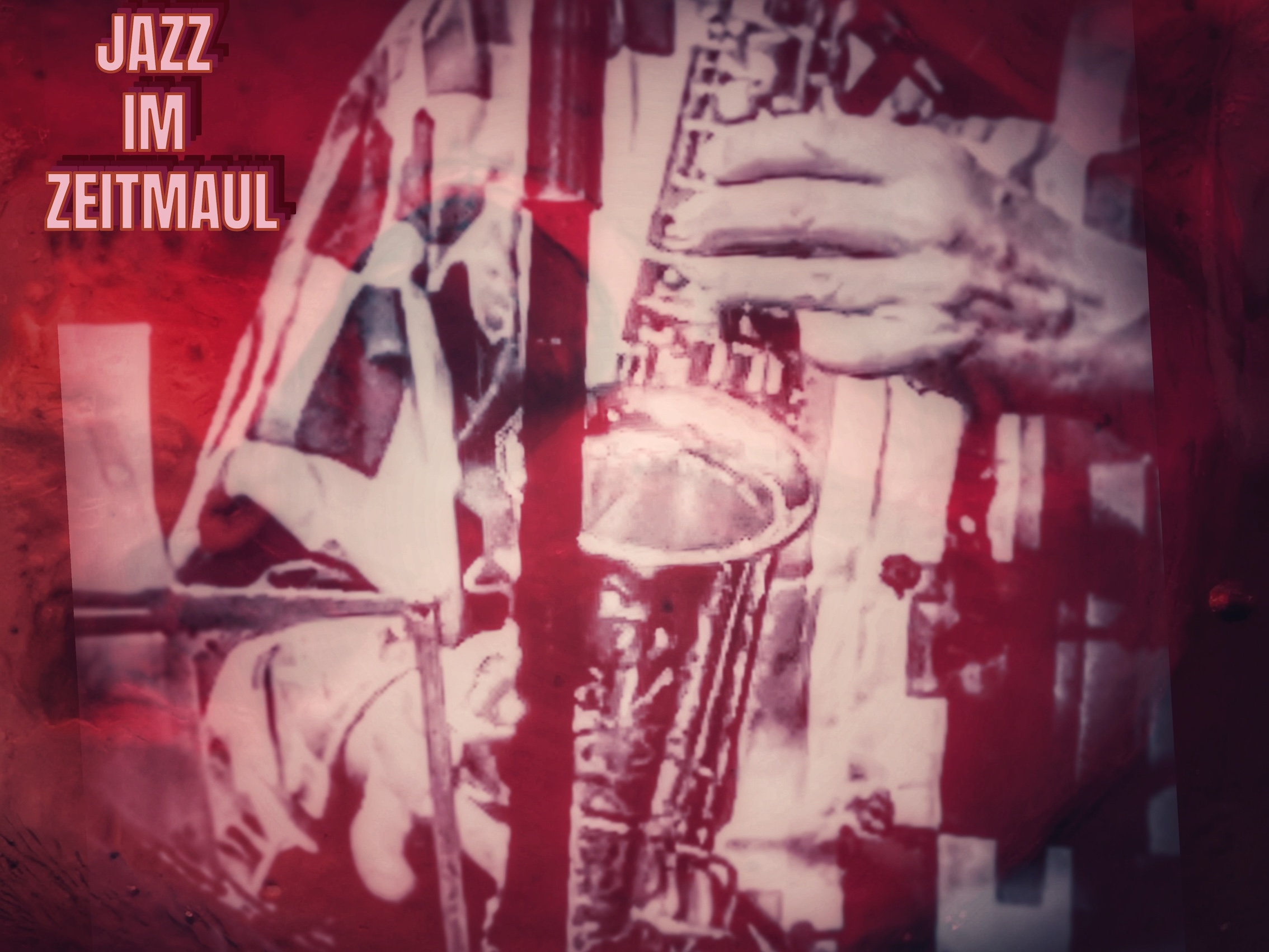Plakatmotiv für die Veranstaltung "Jazz im ZEITMAUL", auf dem Hände zu sehen sind, die ein großes Blasinstrument spielen (ZEITMAUL-Theater Bochum)